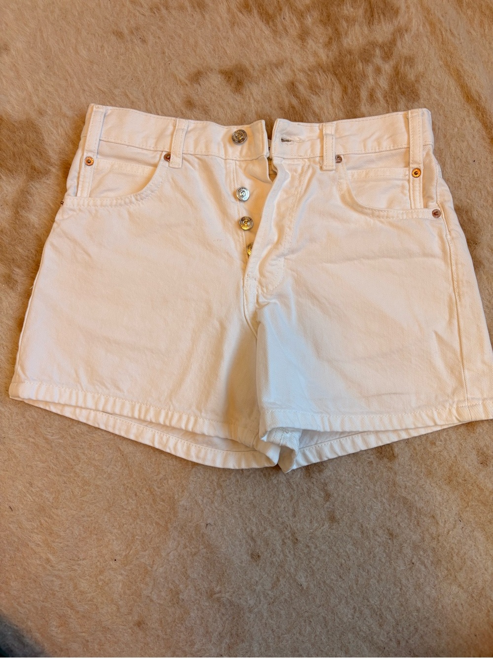 Free People High-Waist White Denim Button-Front Shorts